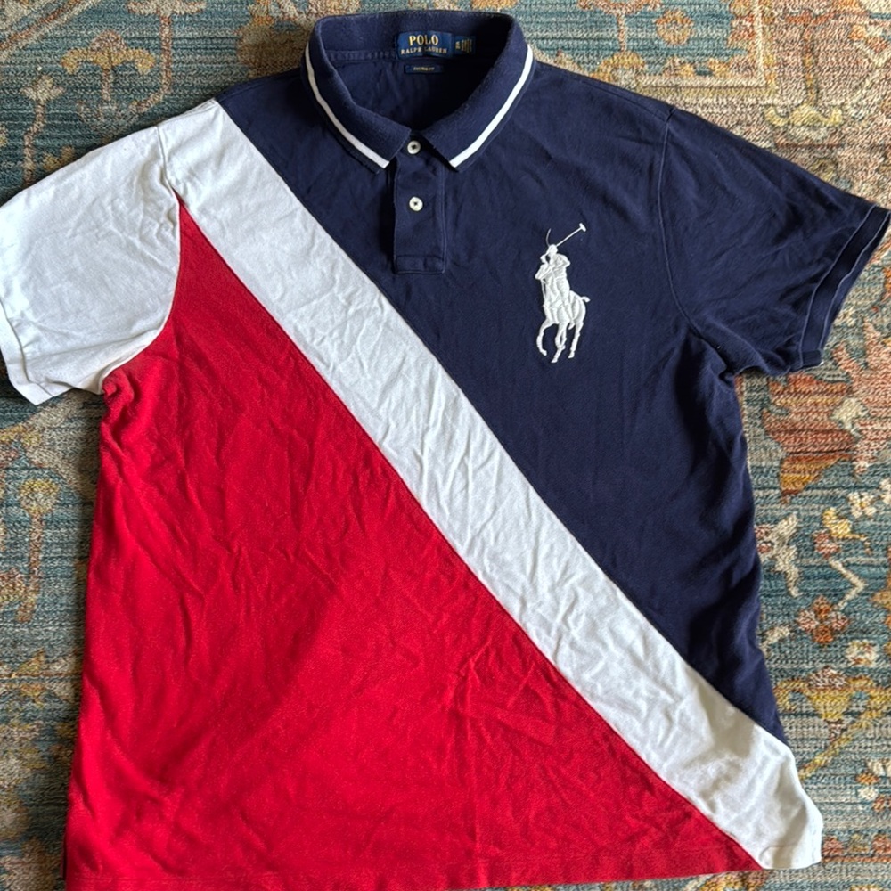 Polo by Ralph Lauren Red and Blue Color-Block Polo Shirt